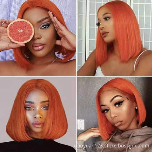 Mayqueen Hair Wig Factory Wholesale Unprocessed Orange Bob Straight And Natural Curly 100% Human Hair Lace Front Wigs With Bang